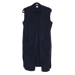 C.T.PLAGE Long Knit Racoon Wool Cardigan Black Knee Length Women's 40/US 8